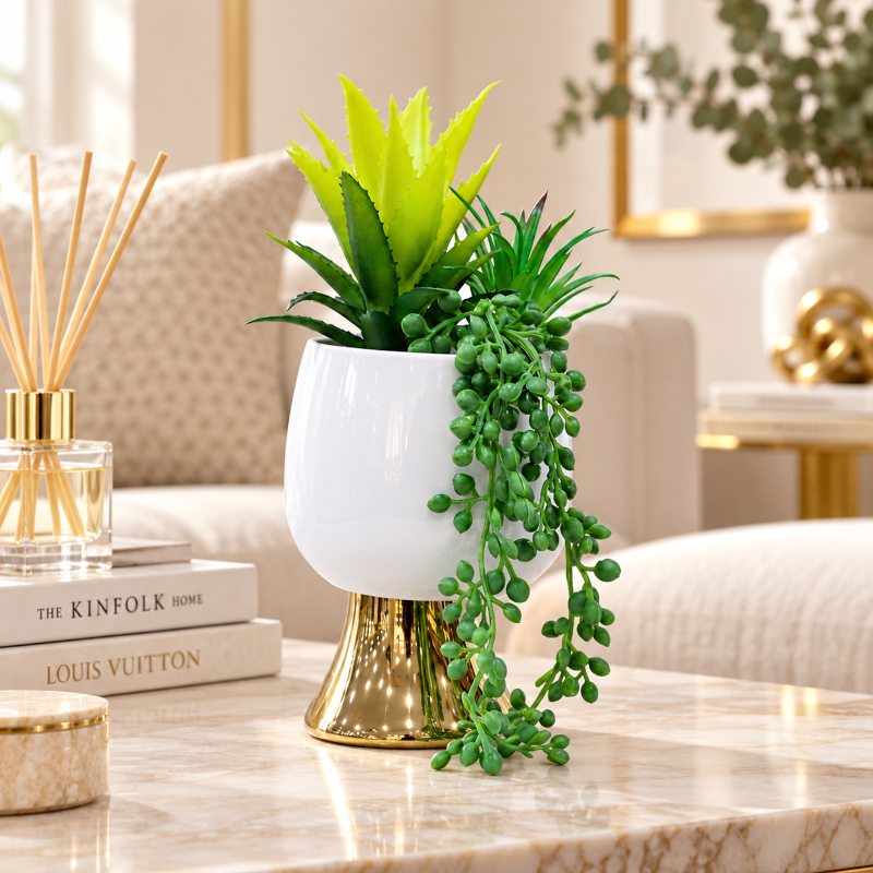 Premium Artificial Beautiful Flower Pot Home Decor, Decorative Home Item / Tabletop Statue / Luxury Flower Showpiece for Living Room, Office & Gifting