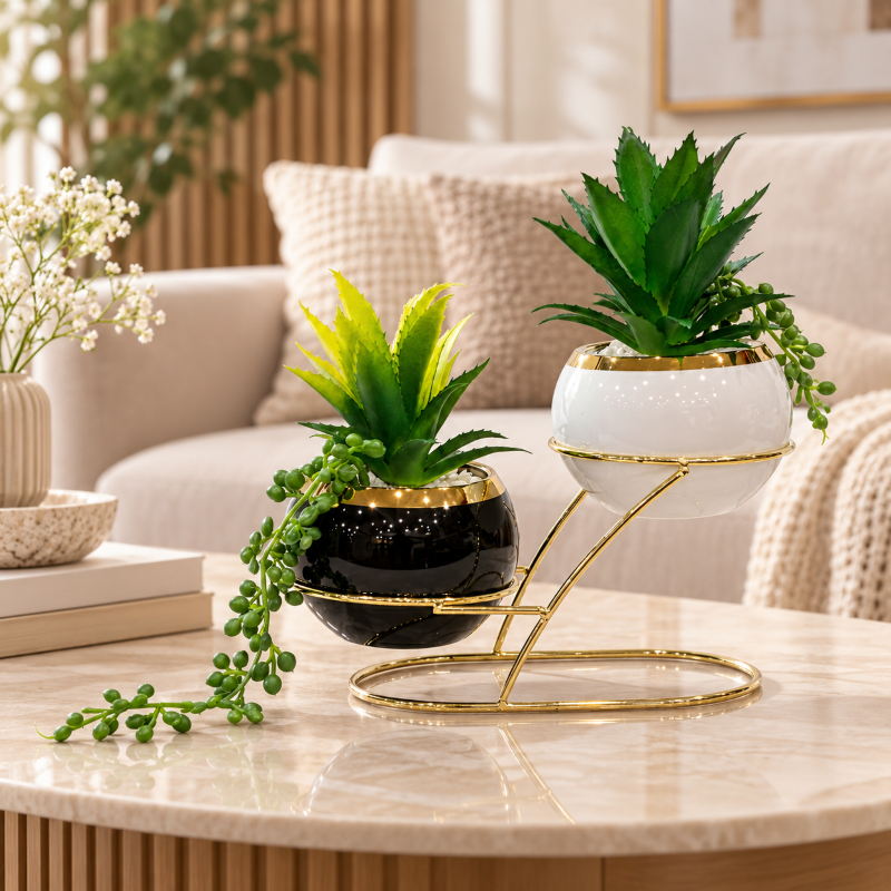 Premium Artificial Beautiful Flower Pot Home Decor, Decorative Home Item / Tabletop Statue / Luxury Flower Showpiece for Living Room, Office & Gifting