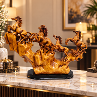 Anupam Premium Running Horses Decorative Showpiece with Natural Wood-Finish Look | Premium Home & Office Décor