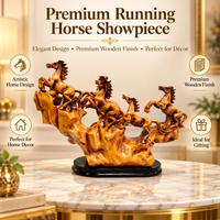 Anupam Premium Running Horses Decorative Showpiece with Natural Wood-Finish Look | Premium Home & Office Décor