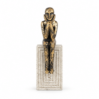 Anupam Premium Antique Gold Thinking Man Showpiece with Geometric White Base | Modern Home & Office Decor Figurine