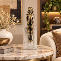 Anupam Premium Antique Gold Thinking Man Showpiece with Geometric White Base | Modern Home & Office Decor Figurine