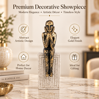 Anupam Premium Antique Gold Thinking Man Showpiece with Geometric White Base | Modern Home & Office Decor Figurine