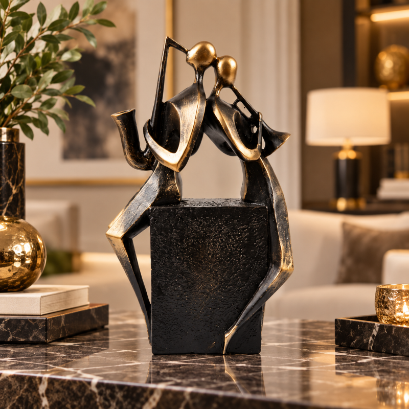 Anupam Premium Abstract Couple Reading Book Showpiece | Black & Gold Modern Home and Office Décor Figurine