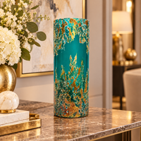 Anupam Premium Teal Green & Gold Cylindrical Decorative Vase | Premium Modern Tabletop Home Decor