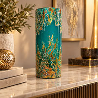 Anupam Premium Teal Green & Gold Cylindrical Decorative Vase | Premium Modern Tabletop Home Decor