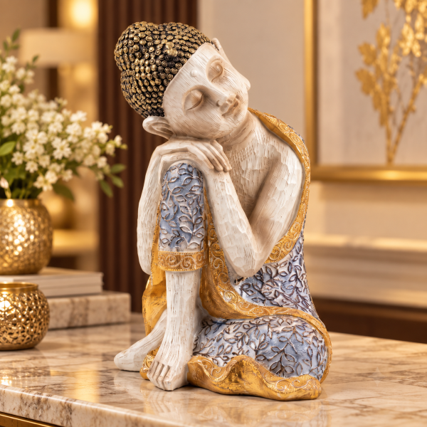 Anupam Premium Serene Resting Buddha Decorative Showpiece | Gold & Silver Finish Home Decor Statue