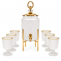Anupam Antique White & Gold Beverage Dispenser Set with 6 Matching Glasses - Luxurious Home Decor & Glassware