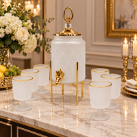 Anupam Antique White & Gold Beverage Dispenser Set with 6 Matching Glasses - Luxurious Home Decor & Glassware