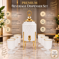 Anupam Antique White & Gold Beverage Dispenser Set with 6 Matching Glasses - Luxurious Home Decor & Glassware