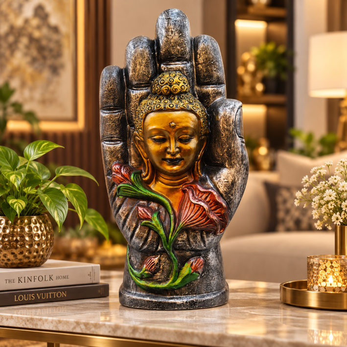 Anupam Premium Buddha in Blessing Hand Decorative Showpiece with Lotus Design | Premium Home & Office Decor