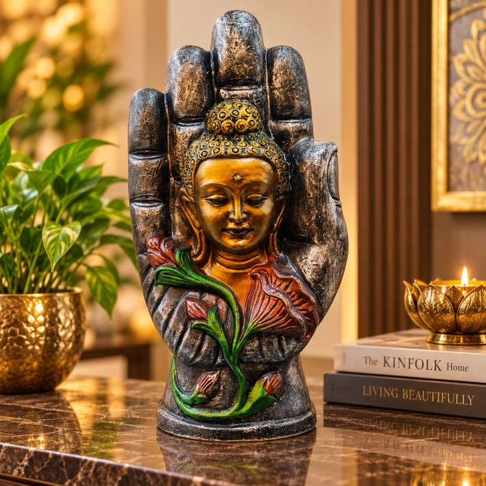 Anupam Premium Buddha in Blessing Hand Decorative Showpiece with Lotus Design | Premium Home & Office Decor