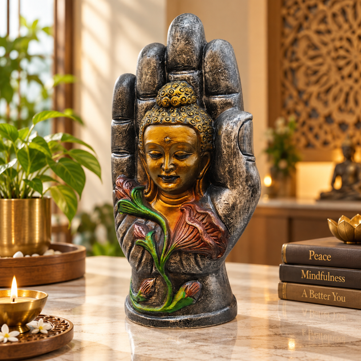 Anupam Premium Buddha in Blessing Hand Decorative Showpiece with Lotus Design | Premium Home & Office Decor