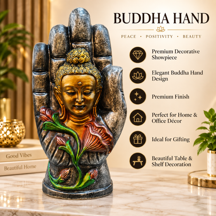 Anupam Premium Buddha in Blessing Hand Decorative Showpiece with Lotus Design | Premium Home & Office Decor