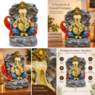 Anupam Premium Lord Ganesha Decorative Idol with Rock-Style Backdrop | Premium Polyresin Showpiece for Home & Office Decor