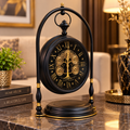 Anupam Premium Vintage Roman Numeral Table Clock with Decorative Gear Design – Black & Gold Luxury Desk Clock