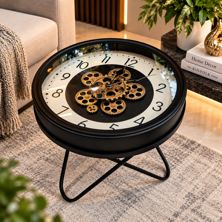 Anupam Luxury Gear Design Table Clock with Metal Stand | Premium Black & Gold Decorative Clock - Floor Clock