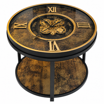 Anupam Luxury Gear Design Coffee Table Clock with Lower Shelf | Premium Black & Gold Statement Furniture