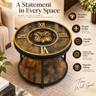 Anupam Luxury Gear Design Coffee Table Clock with Lower Shelf | Premium Black & Gold Statement Furniture