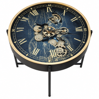 Anupam Luxury Blue & Gold Gear Design Coffee Table Clock | Premium Roman Numeral Statement Table