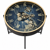 Anupam Luxury Blue & Gold Gear Design Coffee Table Clock | Premium Roman Numeral Statement Table