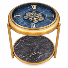 Anupam Luxury Blue & Gold Gear Design Side Table Clock with Lower Shelf | Premium Decorative Accent Table