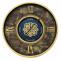 Anupam Luxury Black & Gold Gear Design Wall Clock with Roman Numerals | Premium Decorative Statement Clock