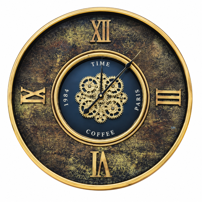 Anupam Luxury Black & Gold Gear Design Wall Clock with Roman Numerals | Premium Decorative Statement Clock