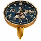 Anupam Luxury Gear Design Pendulum Wall Clock with Roman Numerals | Premium Gold & Blue Home Decor Clock