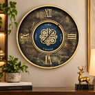 Anupam Luxury Black & Gold Gear Design Wall Clock with Roman Numerals | Premium Decorative Statement Clock
