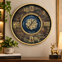Anupam Luxury Black & Gold Gear Design Wall Clock with Roman Numerals | Premium Decorative Statement Clock