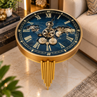 Anupam Luxury Gear Design Pendulum Wall Clock with Roman Numerals | Premium Gold & Blue Home Decor Clock