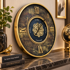 Anupam Luxury Black & Gold Gear Design Wall Clock with Roman Numerals | Premium Decorative Statement Clock
