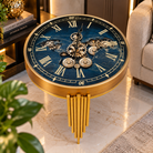 Anupam Luxury Gear Design Pendulum Wall Clock with Roman Numerals | Premium Gold & Blue Home Decor Clock