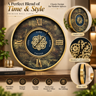 Anupam Luxury Black & Gold Gear Design Wall Clock with Roman Numerals | Premium Decorative Statement Clock