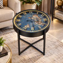 Anupam Luxury Blue & Gold Gear Design Table Clock with Roman Numerals | Premium Metal Stand Clock