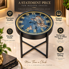 Anupam Luxury Blue & Gold Gear Design Table Clock with Roman Numerals | Premium Metal Stand Clock