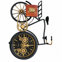 Anupam Vintage Bicycle Gear Table Clock – Black & Gold Industrial Decorative Clock for Home & Office Decor