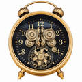 Anupam Premium Antique Gold Gear Table Clock – Vintage Twin Bell Decorative Clock for Home & Office Decor
