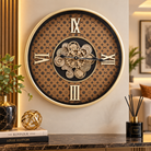 Anupam Luxury Gold Gear Design Wall Clock with Roman Numerals | Premium Brown Pattern Decorative Clock