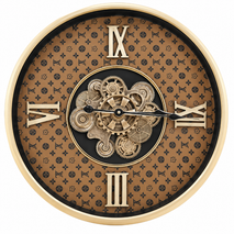 Anupam Luxury Gold Gear Design Wall Clock with Roman Numerals | Premium Brown Pattern Decorative Clock