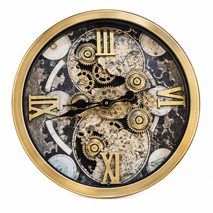 Anupam Premium Luxury Gold Gear Design Wall Clock with Roman Numerals | Premium Vintage Decorative Clock