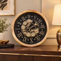 Anupam Premium Wooden Finish Gear Design Wall Clock with Roman Numerals | Luxury Decorative Clock