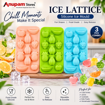 Anupam 3 Pcs Silicone Fruit Shape Ice Maker Set – Food Grade Reusable Ice Cube Tray for Drinks, Juices & Chocolates