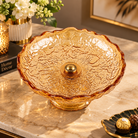 Anupam Premium Amber Textured Glass Decorative Bowl with Golden Accent | Elegant Serving & Home Décor Bowl