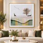 Anupam Premium 3D Embossed Deer Landscape Golden Metal Framed Painting | Wall Paintings Photo Frame for Home Decor Gift Items– 31 x 31 Inch
