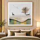 Anupam Premium 3D Embossed Deer Landscape Golden Metal Framed Painting | Wall Paintings Photo Frame for Home Decor Gift Items– 31 x 31 Inch