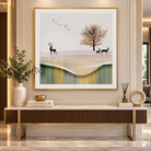Anupam Premium 3D Embossed Deer Landscape Golden Metal Framed Painting | Wall Paintings Photo Frame for Home Decor Gift Items– 31 x 31 Inch