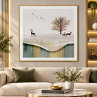 Anupam Premium 3D Embossed Deer Landscape Golden Metal Framed Painting | Wall Paintings Photo Frame for Home Decor Gift Items– 31 x 31 Inch