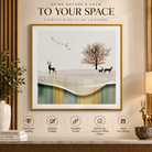 Anupam Premium 3D Embossed Deer Landscape Golden Metal Framed Painting | Wall Paintings Photo Frame for Home Decor Gift Items– 31 x 31 Inch
